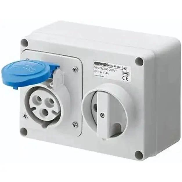 Deluxe Electricals Gewiss GW66004 2P+E interlocked socket, 16A blue wall outlet with protective cap