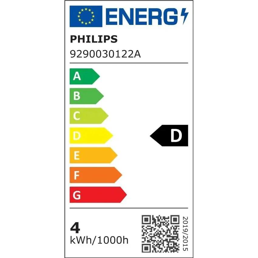 Philips MAS LEDCandle E14 bulb, energy label shows D rating and model 9290030122A