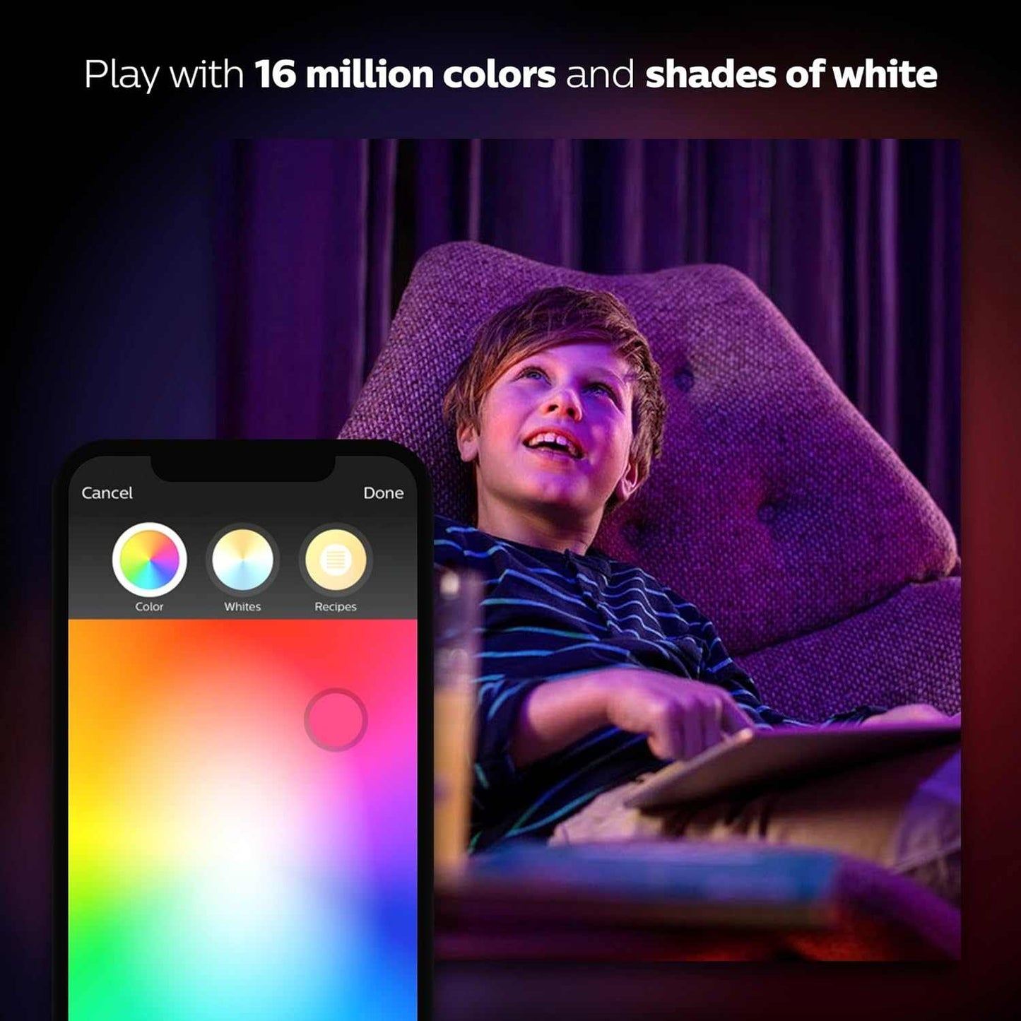 Philips Hue UAE White & Colour Ambiance LED Smart Bulb - Starter Kit (3 bulbs & Bridge) , Bluetooth & Zigbee compatible , Works with Apple Homekit, Siri, Alexa, Google Assistant and Many More - Deluxe Electricals