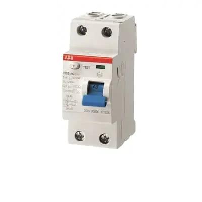 ABB ELCB/RCCB 100A 2P 100mA, model F202 A-100/0.1, white enclosure with blue test switch