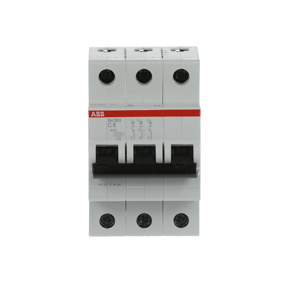 ABB Miniature Circuit Breaker 6A 3 Pole- SH203-C6, 2CDS213001R0064