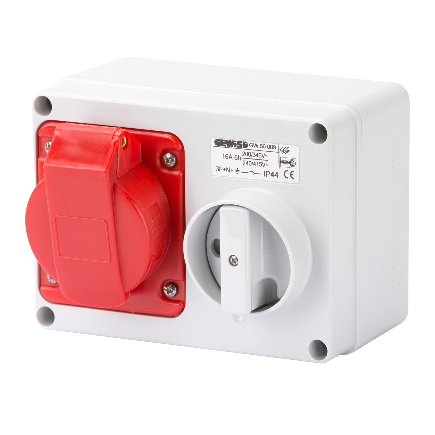 Gewiss Fixed Interlocked Horizontal Socket 3P+N+E 16A 346-415V - 50/60HZ 6H - IP44 GW66009