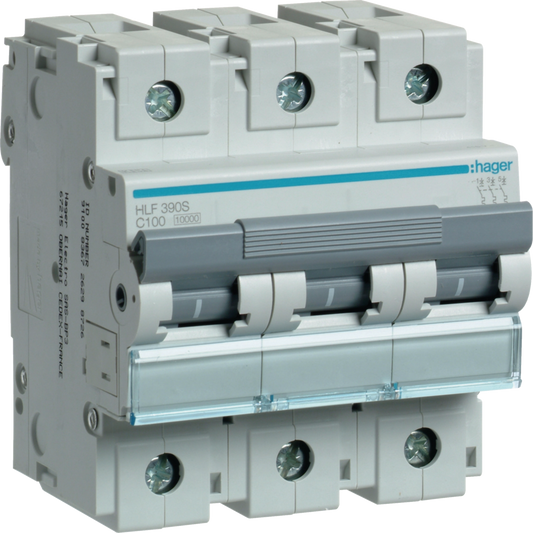 HAGER मिनिएचर सर्किट ब्रेकर तीन पोल 100A 10KA TP MCB HLF390S
