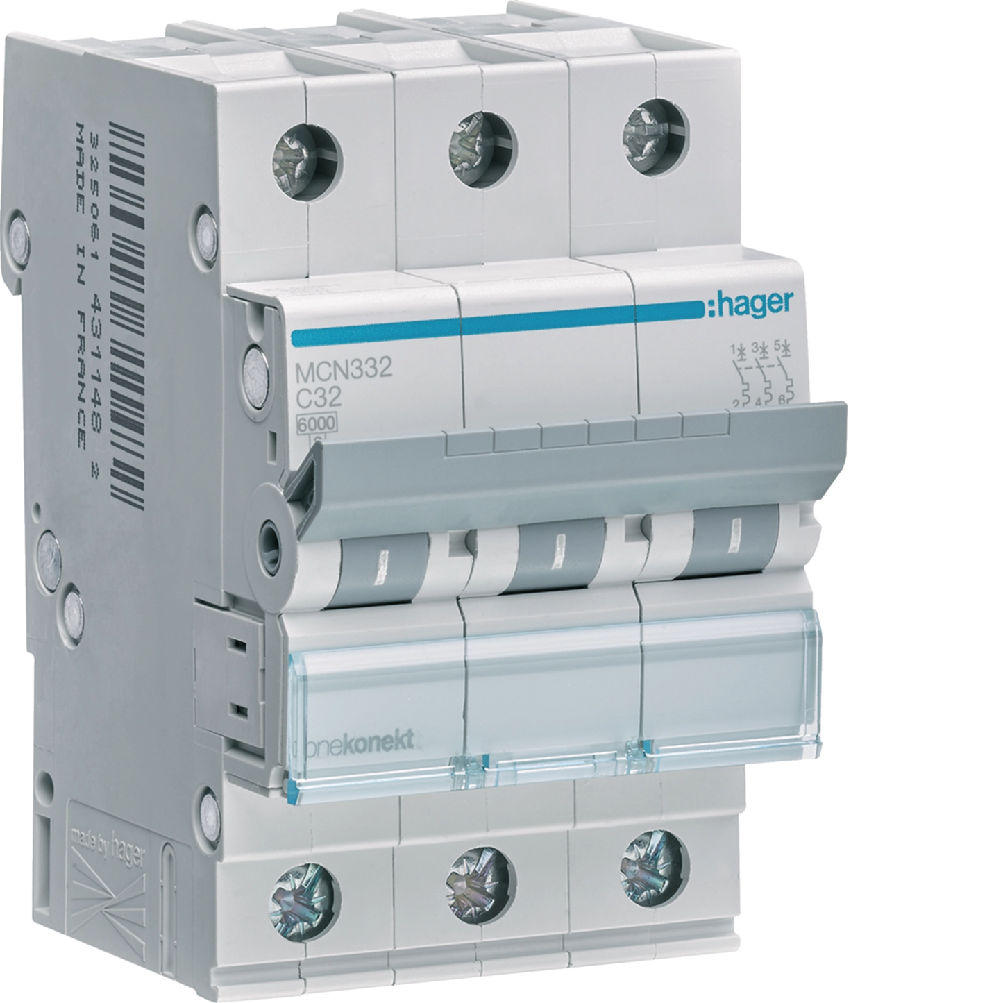 Hager MCB 32A 3P 6kA Type C – MCN332 (Miniature Circuit Breaker)