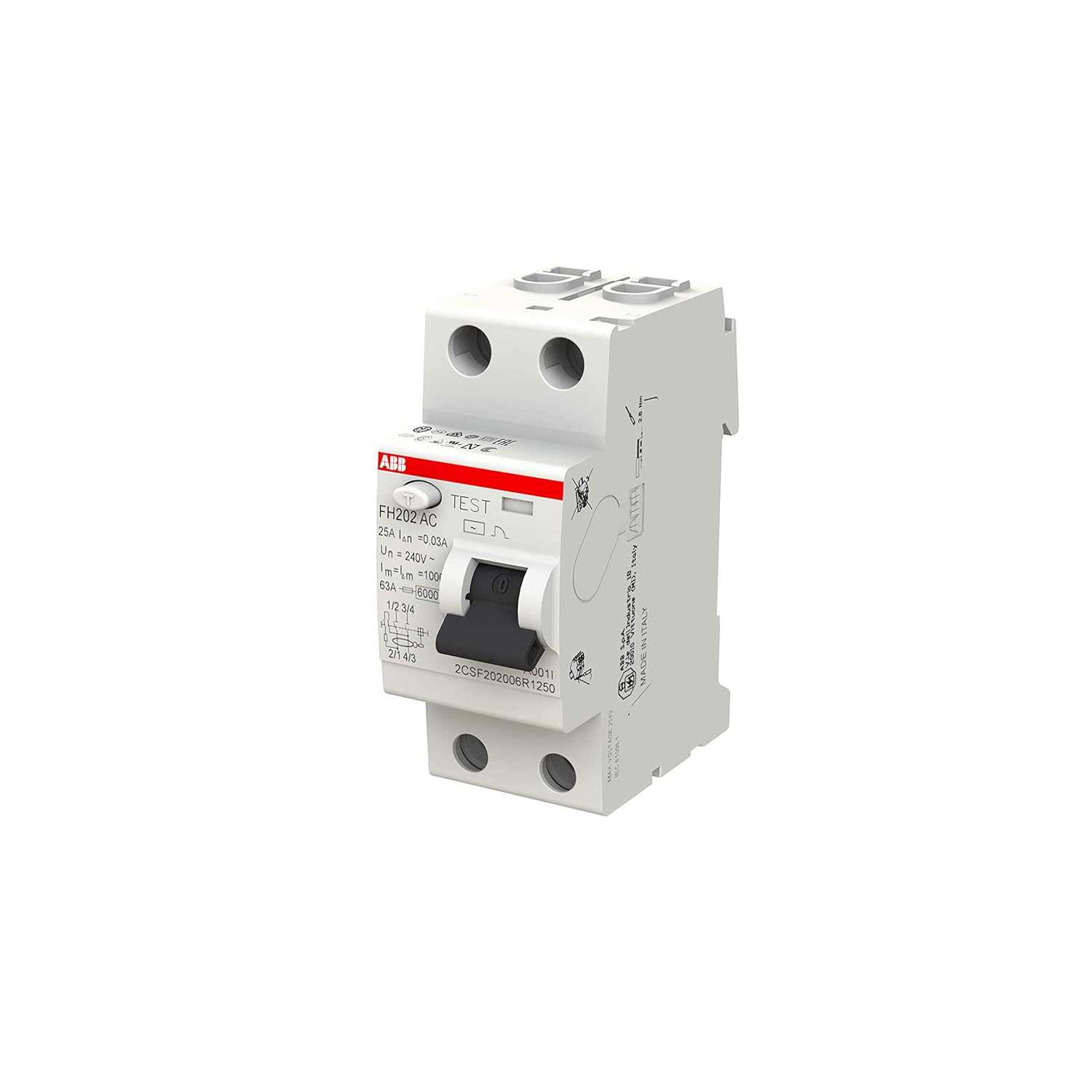 ABB Earth Leakage Circuit Breaker (ELCB/RCCB) 25A 2P 30MA FH202 25A/0.03/2P 2CSF202006R1250 - Deluxe Electricals