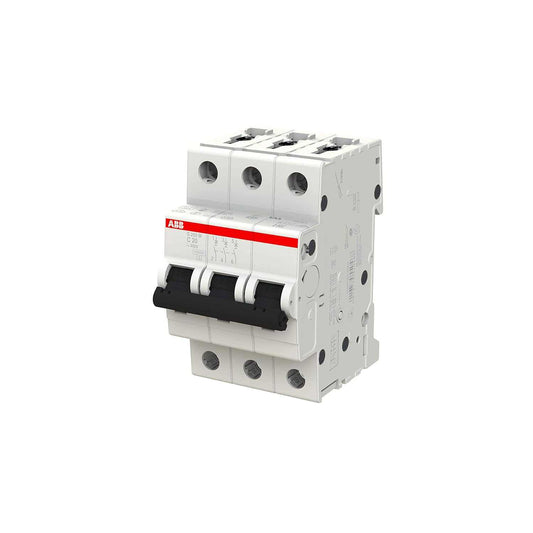 ABB S203M-C20 Miniature Circuit Breaker, 3 Pole, Type C, 10kA/15kA Breaking Capacity, 20 Amp Current (2CDS273001R0204) - Deluxe Electricals