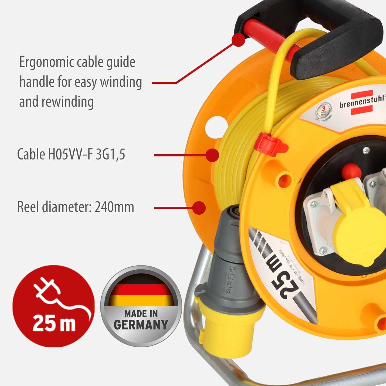 Brennenstuhl Garant 110V CEE 2 cable reel 25m H05VV-F 3G1,5 1148773 - Deluxe Electricals