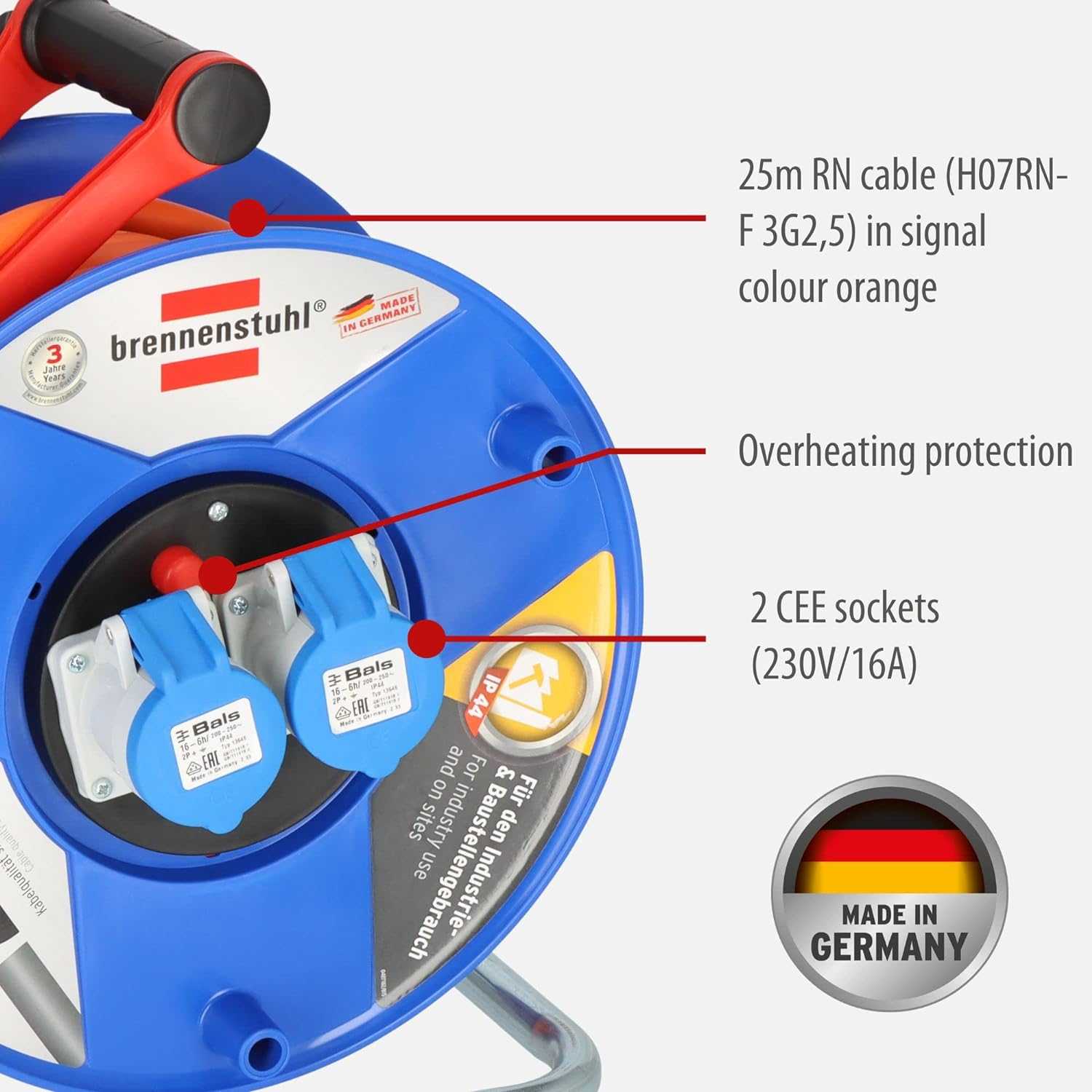 Brennenstuhl Garant 2-Socket Cable Reel IP44 25Mtr 1182760100 - Deluxe Electricals