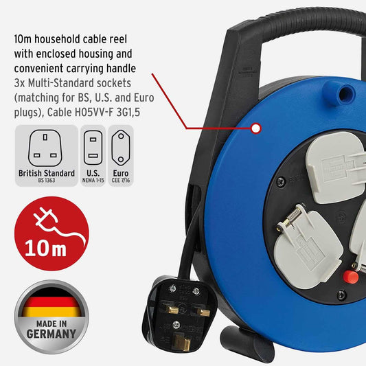 Brennenstuhl Vario Line  3-way socket cable box portable Extension cord, Made in Germany - Deluxe Electricals