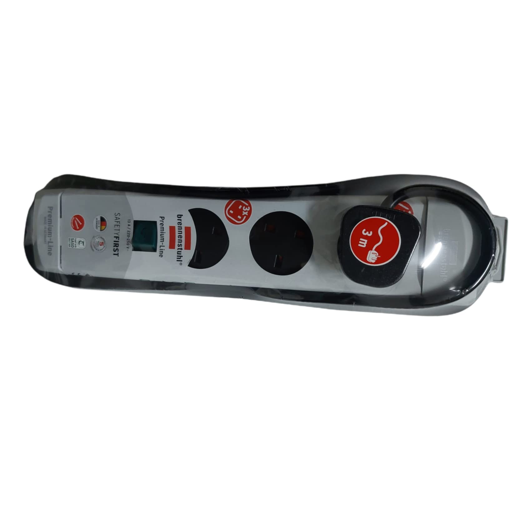 Brennenstuhl Premium Line Multistandard 13A 3 way Extension Cord w/ 3m Made in Germany, Black/Blue - Deluxe Electricals