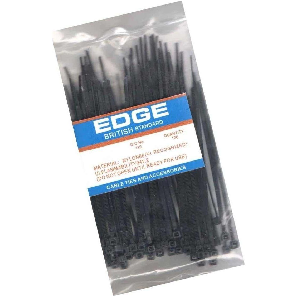 Edge British Standard Cable Zip Ties (Black) - 100 Pieces - Deluxe Electricals