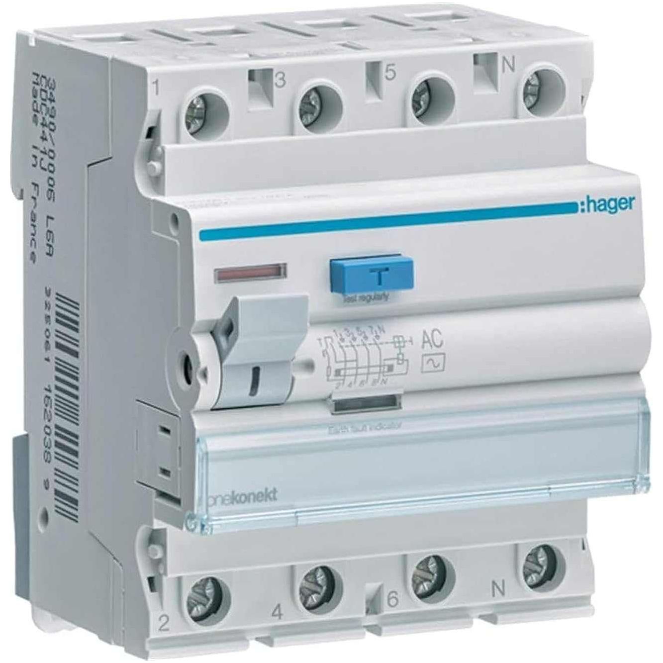 Hager Earth Leakage Circuit Breaker - 63A 4Pole 100MA (ELCB/RCCB) CEC464J - Deluxe Electricals