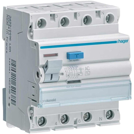 Hager Earth Leakage Circuit Breaker - 63A 4Pole 100MA (ELCB/RCCB) CEC464J - Deluxe Electricals