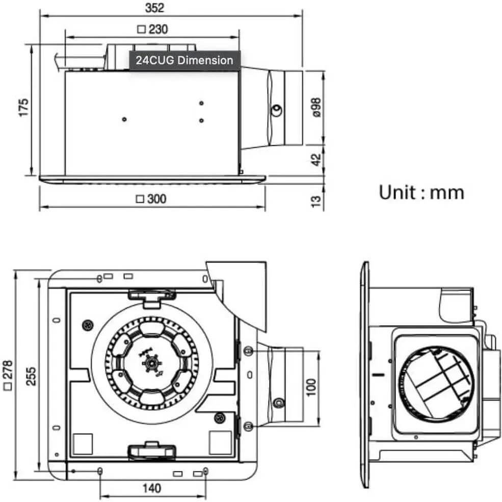 KDK Ceiling Mounted Exhaust Fan,240mm,24CUH - Deluxe Electricals