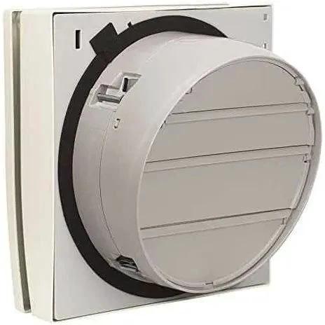 KDK 8in Window Mount Exhaust Fan, model 20WHCT, white unit with circular front grill installed in a window frame