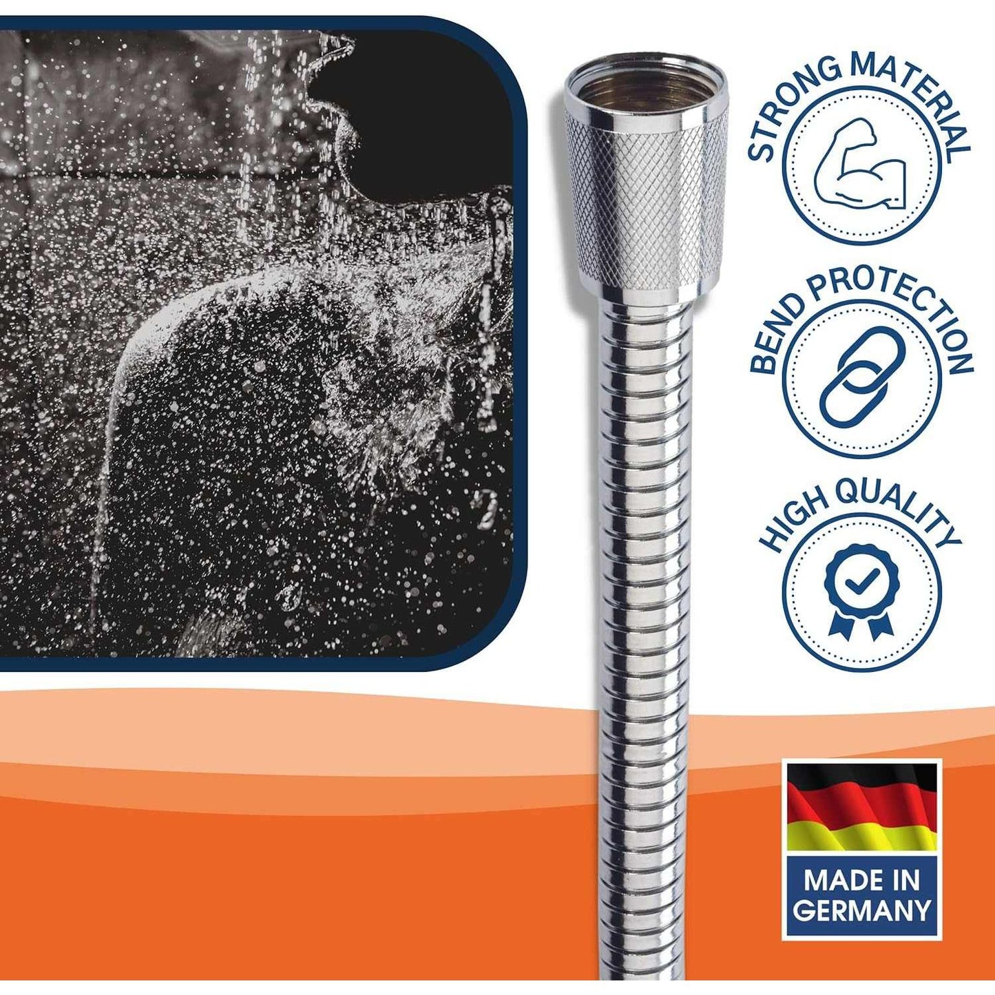 Kistenmacher Safety Hose, 1.5 m - flexible Stainless Steel shower hose with integrated sealings perfect matching for standard hand showers, Made in Germany - Deluxe Electricals
