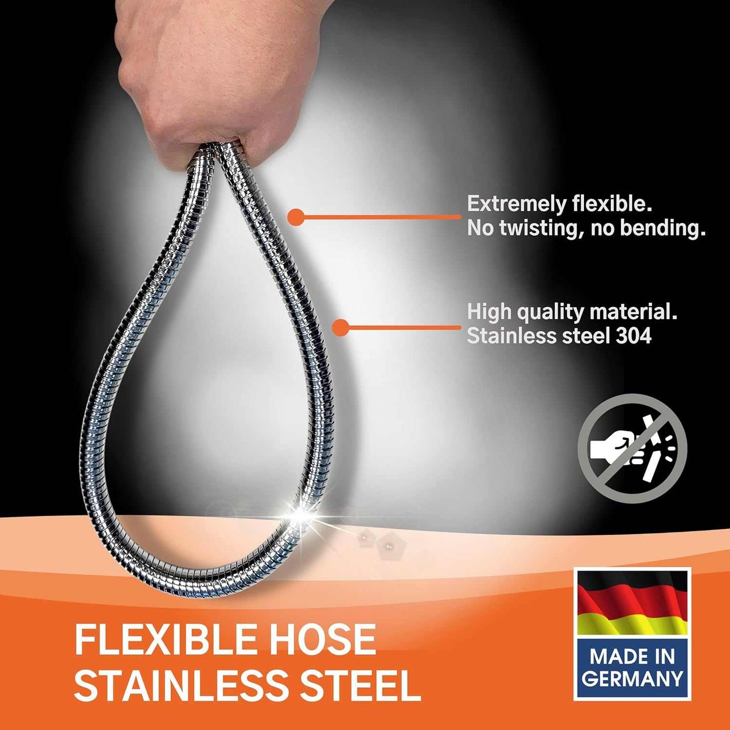 Kistenmacher Safety Hose, 1.5 m - flexible Stainless Steel shower hose with integrated sealings perfect matching for standard hand showers, Made in Germany - Deluxe Electricals