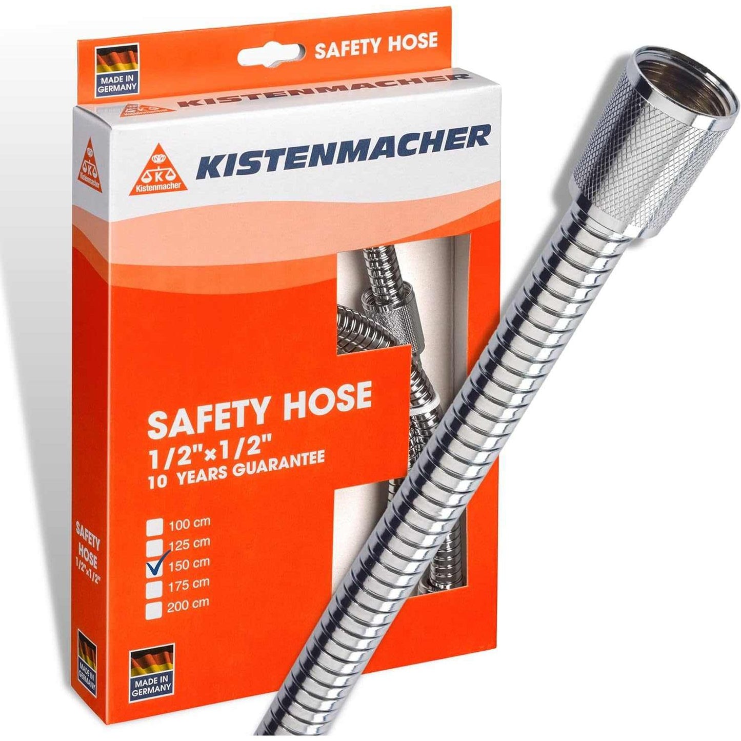 Kistenmacher Safety Hose, 1.5 m - flexible Stainless Steel shower hose with integrated sealings perfect matching for standard hand showers, Made in Germany - Deluxe Electricals
