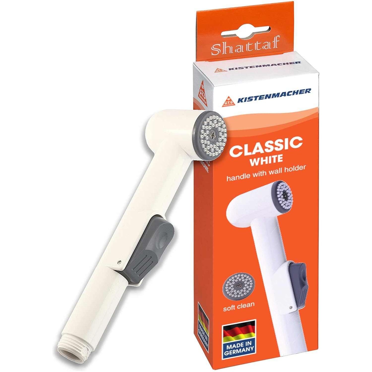 Kistenmacher Bidet sprayer handle CLASSIC white, set with replacement bidet handle and wall holder, Made in Germany - Deluxe Electricals