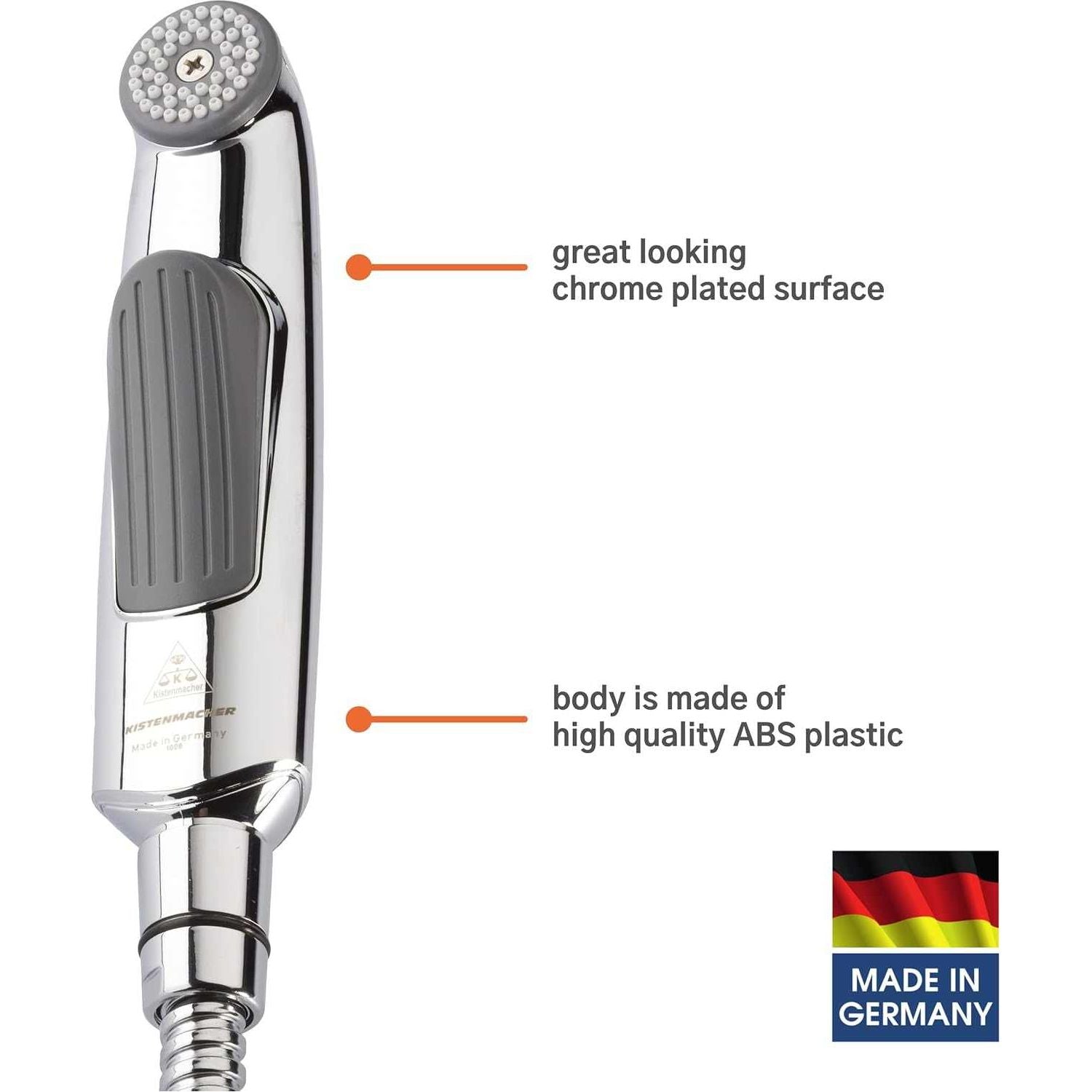Kistenmacher Deluxe Chrome, Complete Set with bidet handle and 100 cm flexible metal hose, Made in Germany - Deluxe Electricals