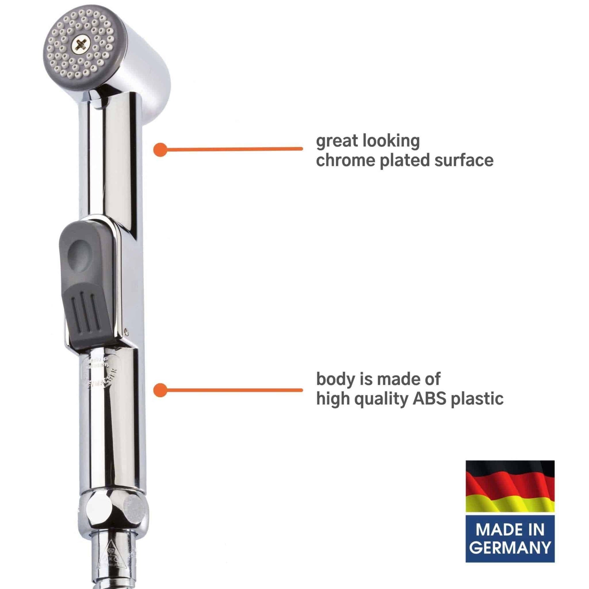 Kistenmacher Shattaf-Set Classic chrome, complete set with bidet handle, 100 cm bidet hose and wall holder - Deluxe Electricals