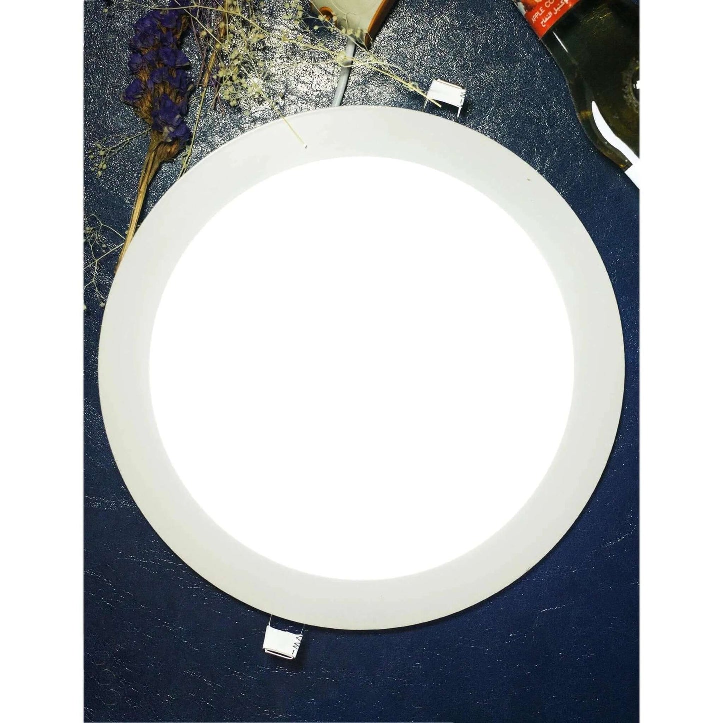 Max Round Ultrathin LED Ceiling Panel Light, 8in, 20W with Driver; white round panel with visible connector