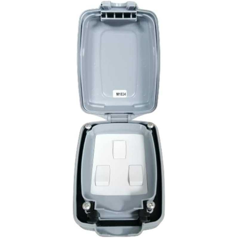 Mk  Weather Proof Electric Masterseal Compact With 3 Gang 2 Way Switch 86403GRY - Deluxe Electricals