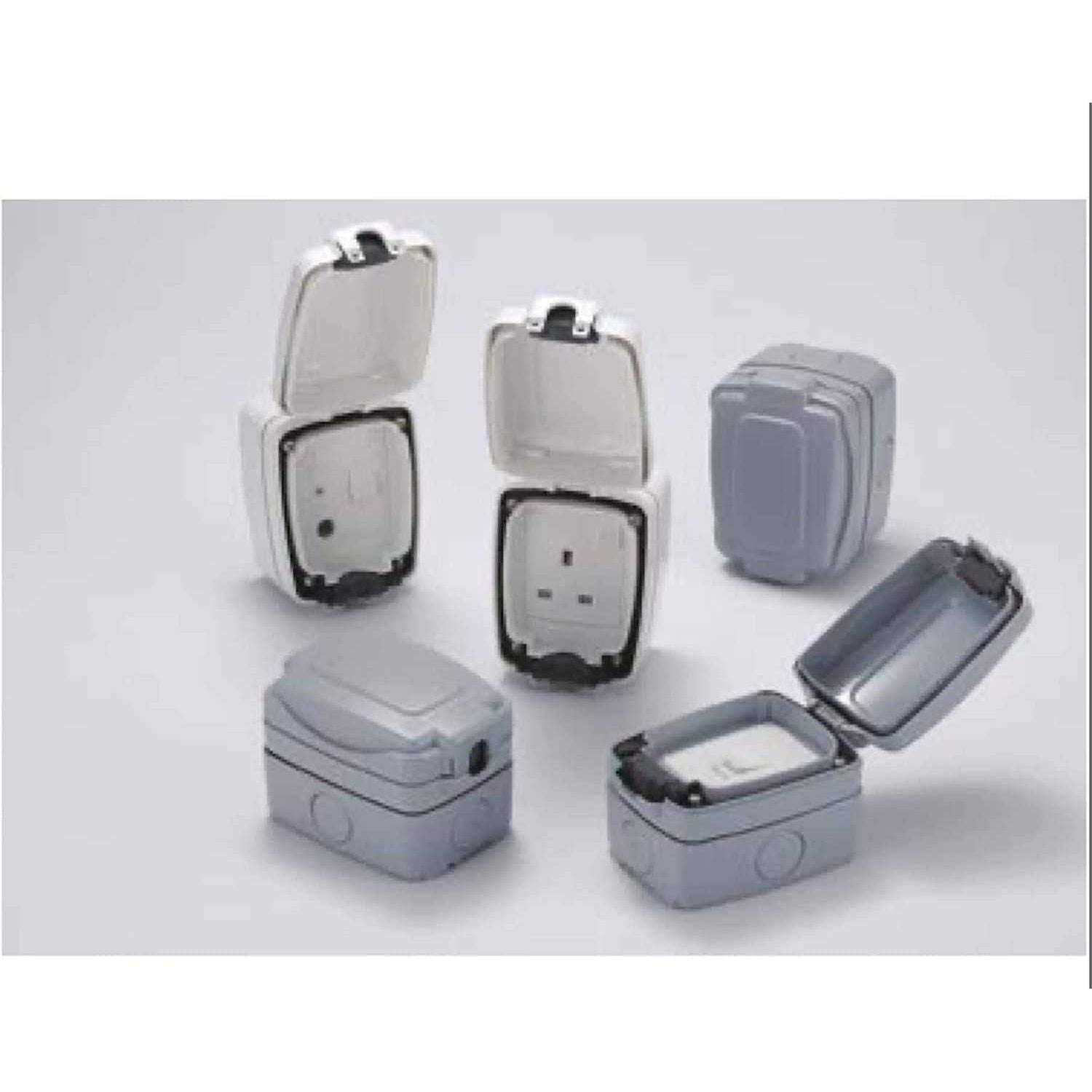 Mk  Weather Proof Electric Masterseal Compact With 3 Gang 2 Way Switch 86403GRY - Deluxe Electricals