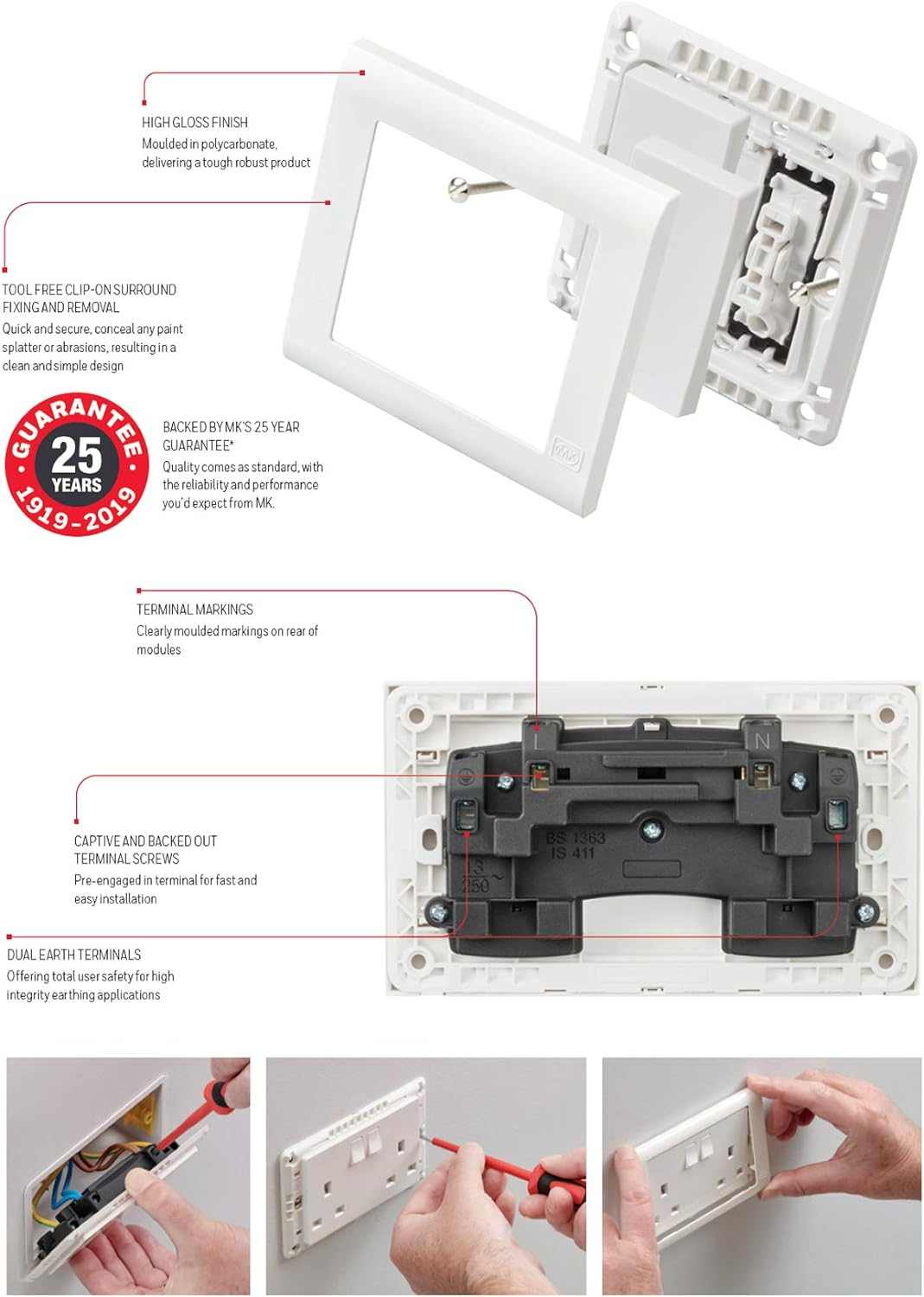 MK Essentials 13A 1G SP Switched Socket ,White MV2757WHI - Deluxe Electricals