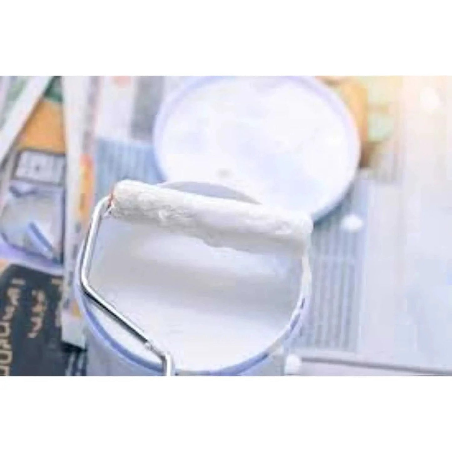 Paint National Paints NP-800-3.6 white paint in open 3.6L can with roller