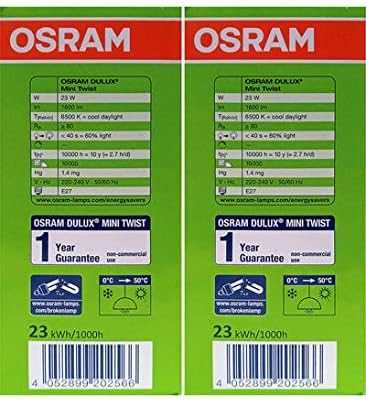 Osram Dulux Mini Twist 23W E27 6500K Cool Daylight - Pack of 2 - Deluxe Electricals