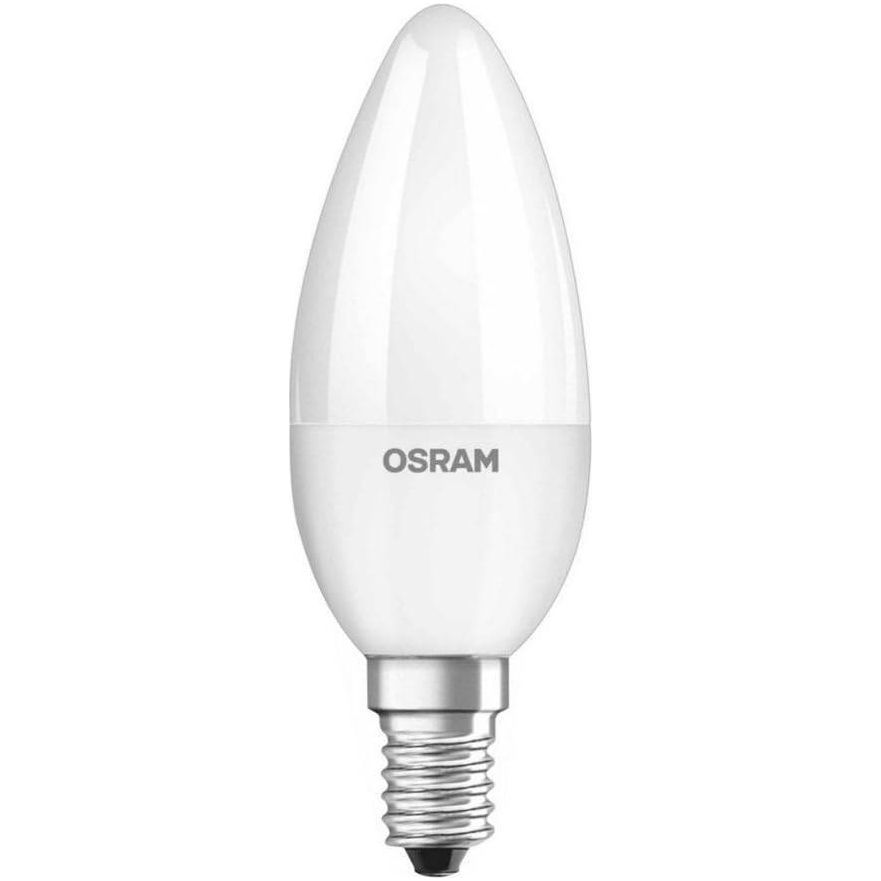 Osram Led Bulb E14 Candle Lamp 5.5W Day Light 6500K Frosted Long Life Upto 15000 Hours, White - Deluxe Electricals