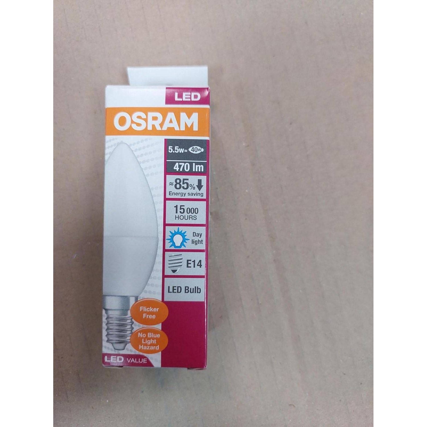 Osram Led Bulb E14 Candle Lamp 5.5W Day Light 6500K Frosted Long Life Upto 15000 Hours, White - Deluxe Electricals