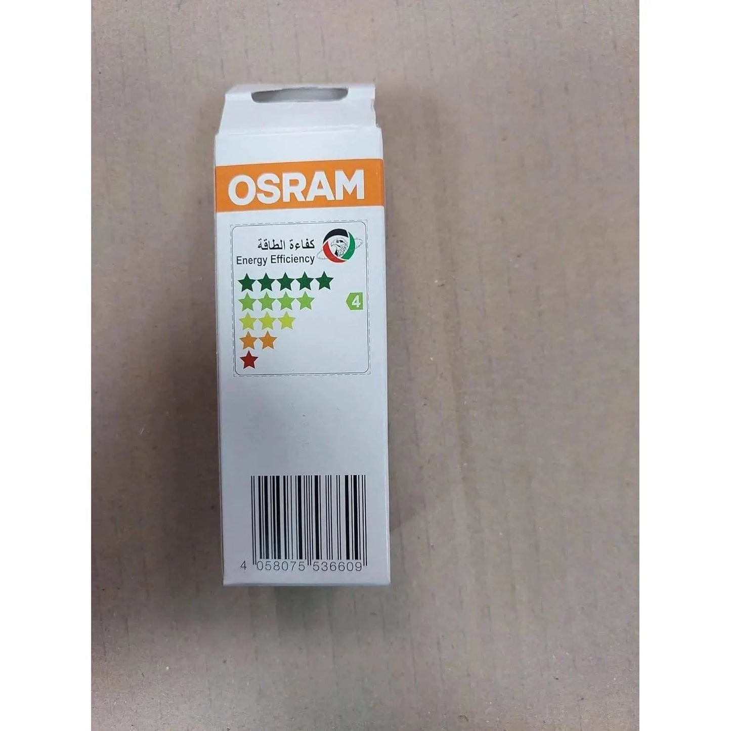 Osram E14 LED candle bulb box with orange Osram logo and energy-efficiency star label on white packaging