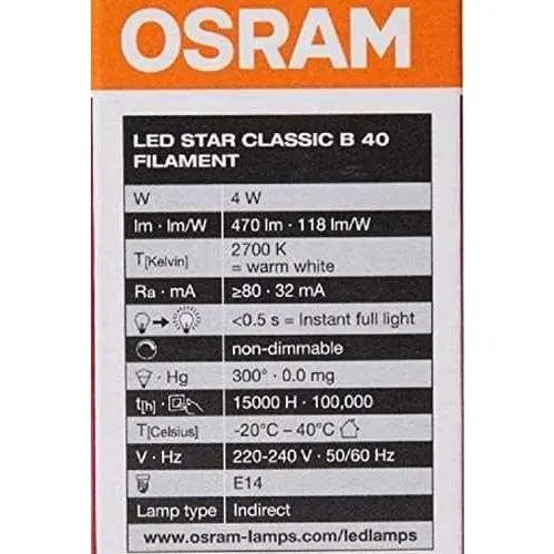 Osram LED Bulb E14 Filament 2700K 4W Classic B40 Clear Glass Non-dimmable packaging box