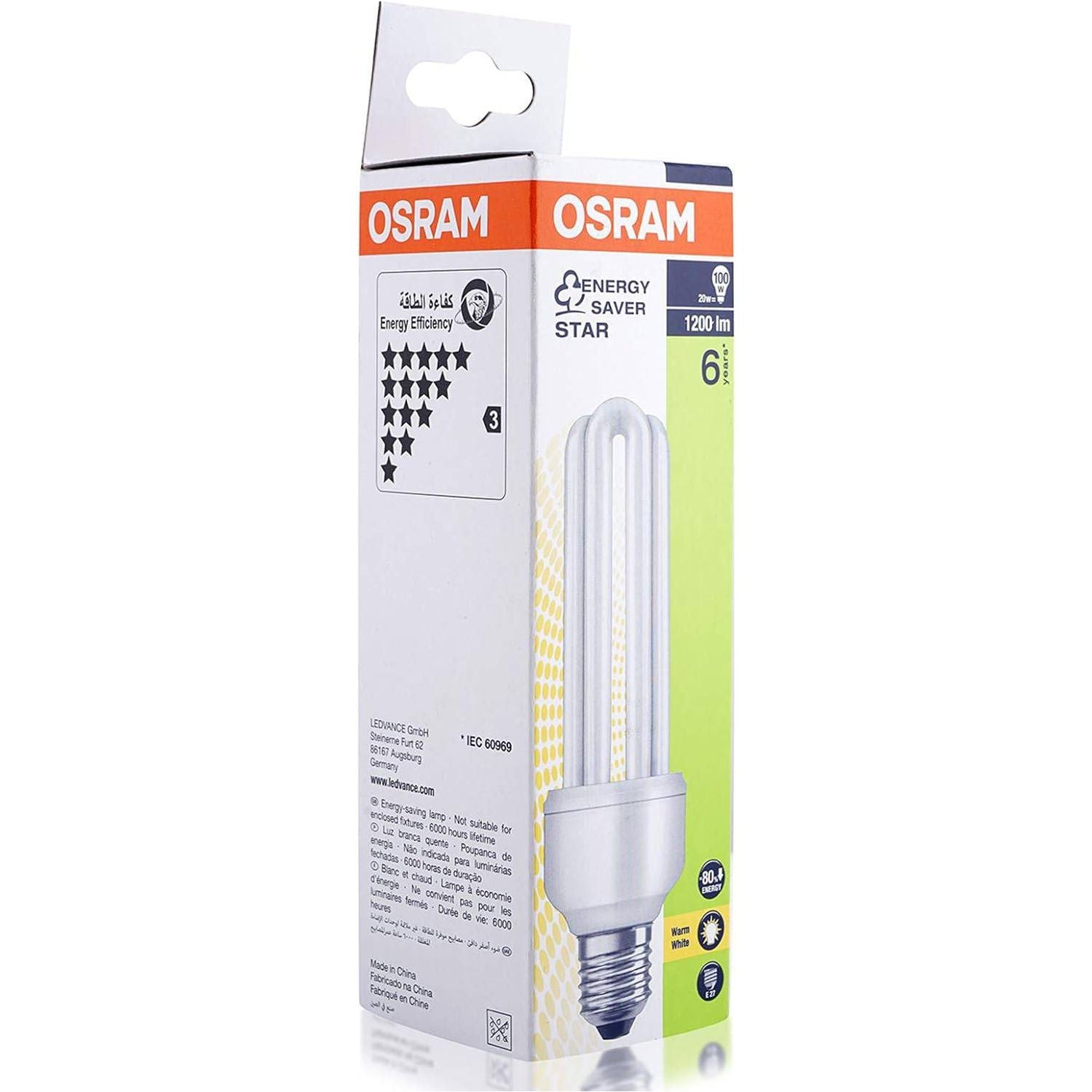 OSRAM DULUX STAR STICK | Compact fluorescent integrated, Energy Saver Lamp - 20W/827 Base E27 Warm White - Deluxe Electricals