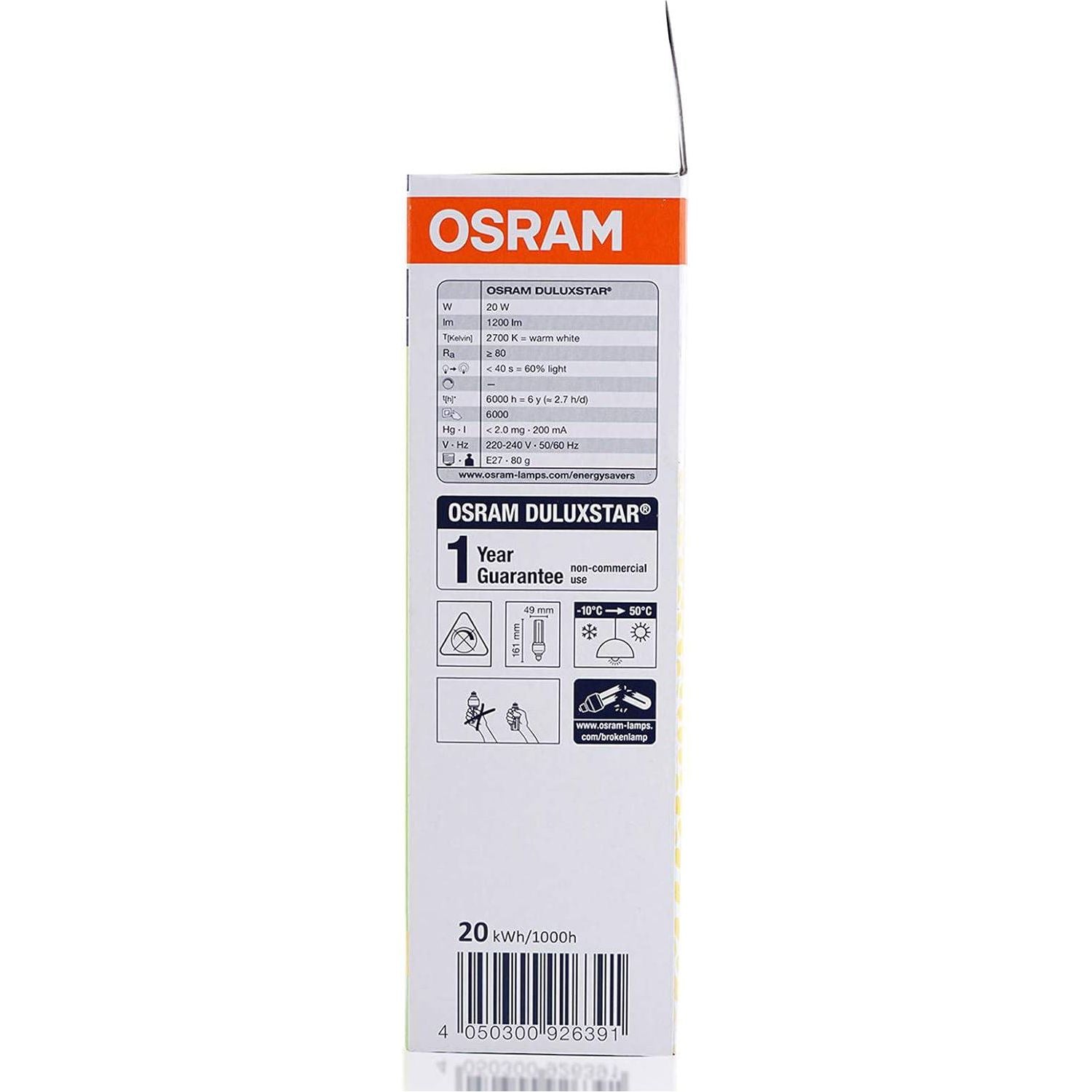 OSRAM DULUX STAR STICK | Compact fluorescent integrated, Energy Saver Lamp - 20W/827 Base E27 Warm White - Deluxe Electricals