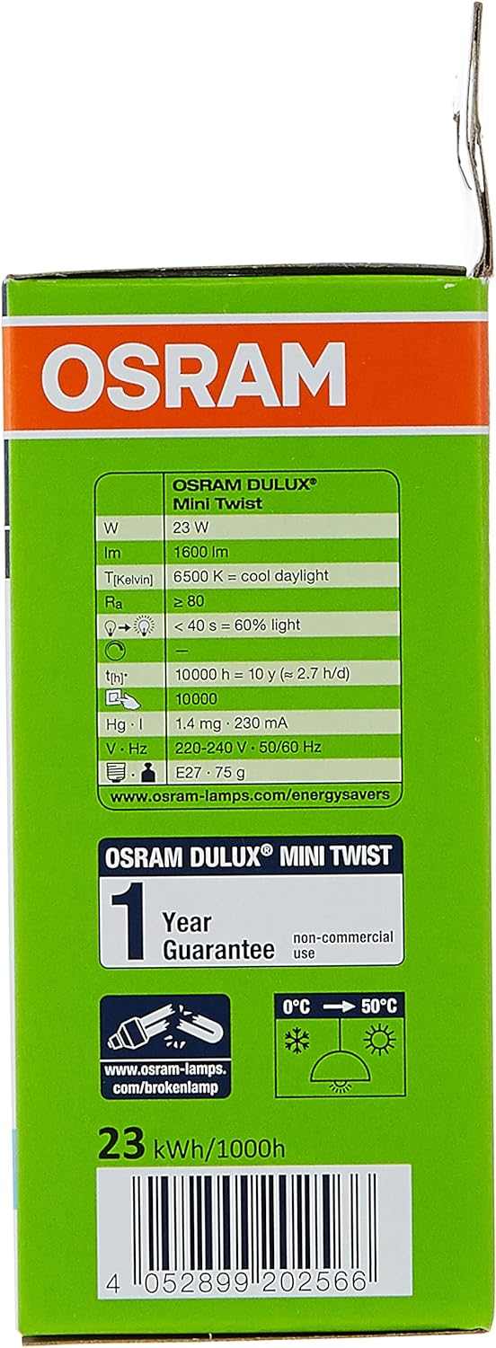 OSRAM Duluxstar Mini Twist Compact Fluorescent Integrated, Spiral Shape (23w) Screw, Base- E27, 1600 lm - Day Light 6500K /Energy Class A (Pack of 4) - Deluxe Electricals