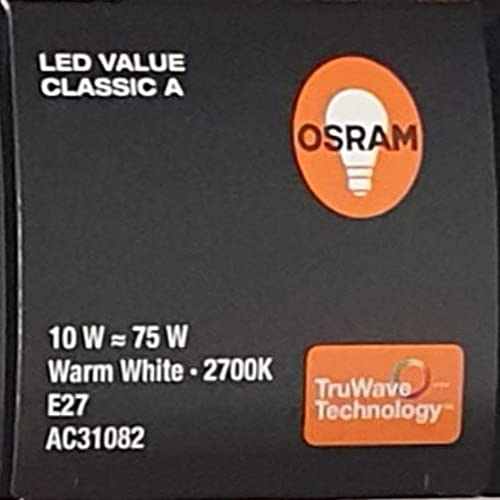 Osram E27 LED Value Classic A75 Warm White 10W 2700K Frosted Screw Base - Pack of 10 - Deluxe Electricals