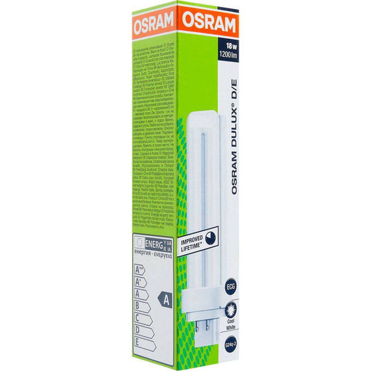 Osram PL Lamp Dulux D/E 18W 4Pin G24Q-2, 1800 Lm 4000K - Cool White - Deluxe Electricals