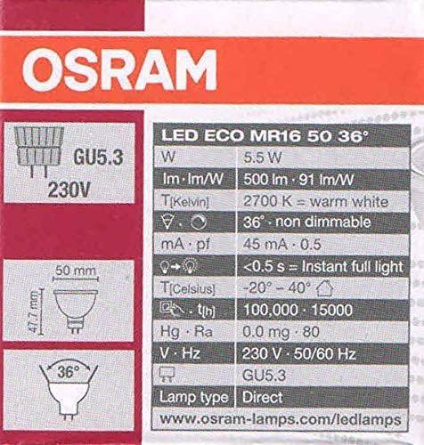 Osram LED ECO MR16 Spotlight GU5.3 Warm White 2700k - Pack of 10 - Deluxe Electricals