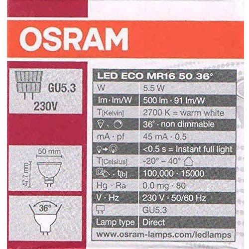 Osram LED ECO MR16 Spotlight GU5.3 Warm White 2700k - Pack of 10 - Deluxe Electricals