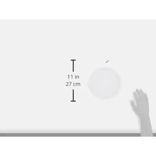 Philips Meson LED ceiling downlight, white round fixture; hand installing, 11 in (27 cm) measurement shown