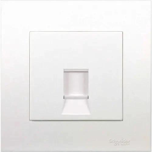 Schneider Electric Vivace 1-Gang data socket with shutter on white wall plate KB31RJK, front view