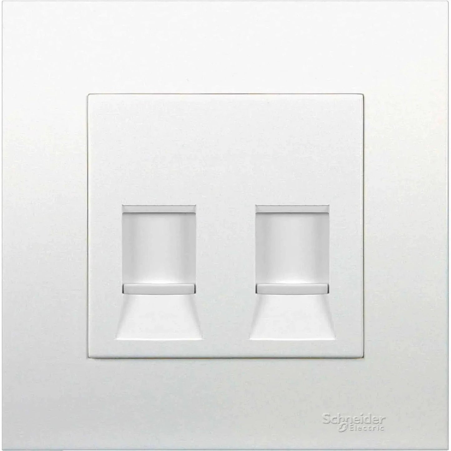 Schneider Electric Vivace 2-Gang data socket on white wall plate with two shuttered ports, model KB32RJ6.