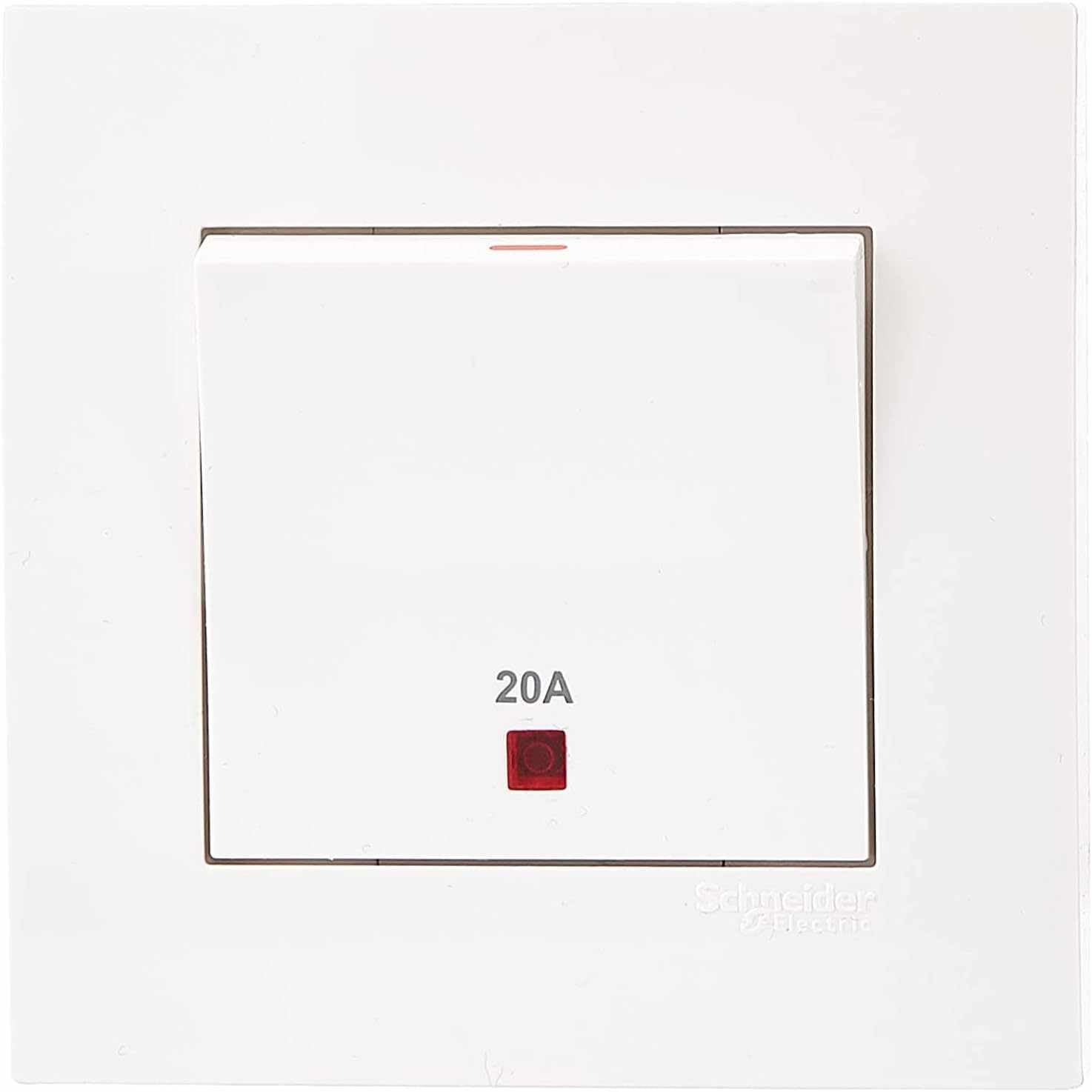 Schneider Electric Vivace, Double Pole Switch, 20 A, White, KB31D20NER_WE_G12 - Deluxe Electricals