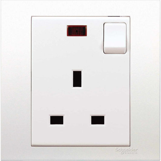 Schneider Electric Schneider Vivace 13A Single Switched Socket with Neon, White KB15N - Deluxe Electricals