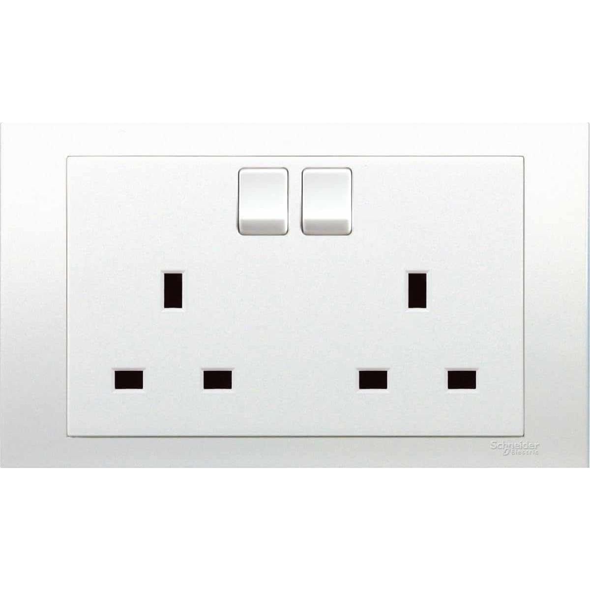Schneider Electric Vivace, 2 Gang, Socket, 13A 250V, White, Double Pole, KB25D_WE - Deluxe Electricals