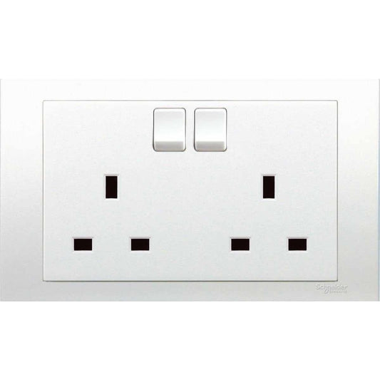 Schneider Electric Vivace, 2 Gang, Socket, 13A 250V, White, Double Pole, KB25D_WE - Deluxe Electricals