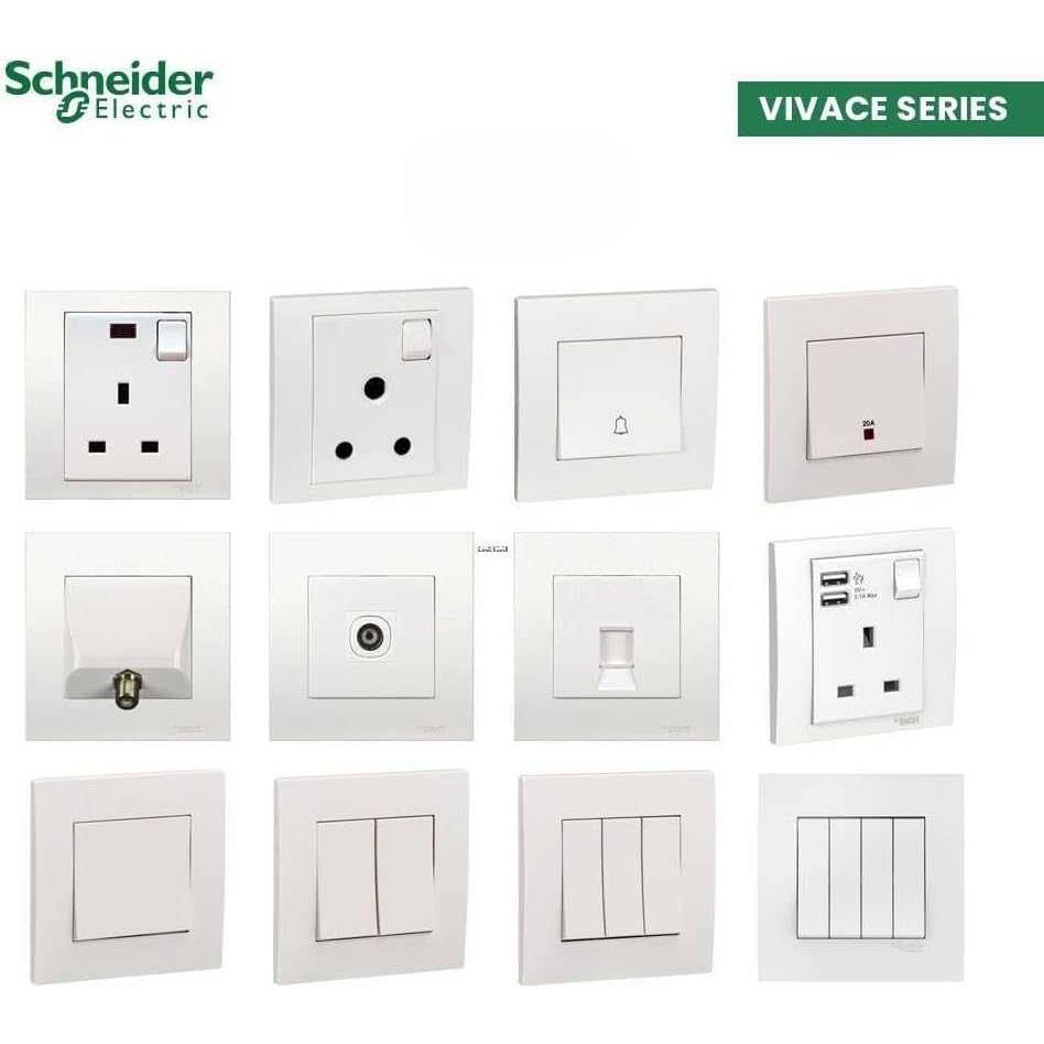 Schneider Electric Vivace, 2 Gang, Socket, 13A 250V, White, KB25 - Deluxe Electricals
